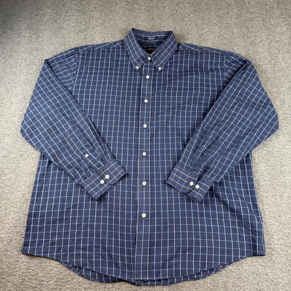 Arrow Button Down Shirt Men's XL Blue Grid Pinpoint Oxford Long Sleeve